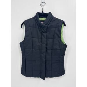 Vineyard Vines Quilted Puffer Vest Black Green Lined Snap Front Size Small